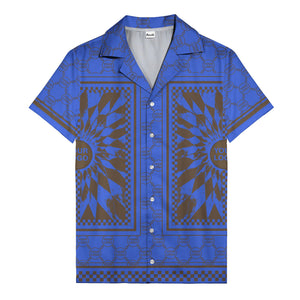 geometric palm leaves checkerboard border hawaiian shirt for men