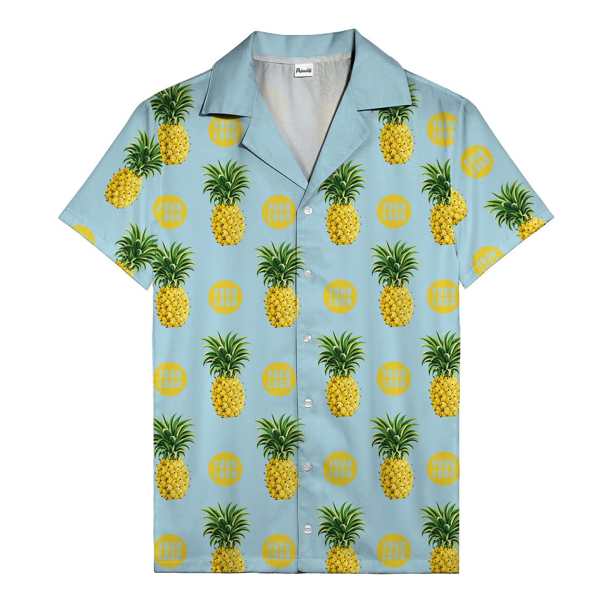 golden pineapple repeat & custom logo circles black hawaiian shirt