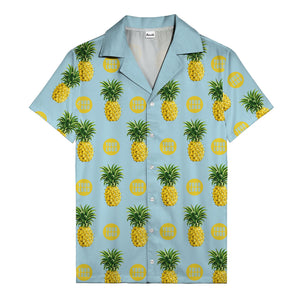 golden pineapple repeat & custom logo circles black hawaiian shirt
