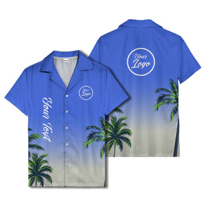 gradient palm tree silhouettes custom text hawaiian shirt for men