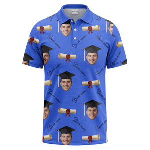 graduation caps & diploma scrolls over personalized faces polo shirt