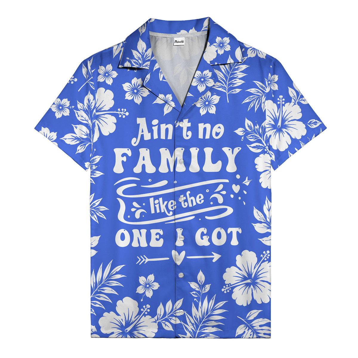 graphic white hibiscus & leaf family tribute hawaiian shirt