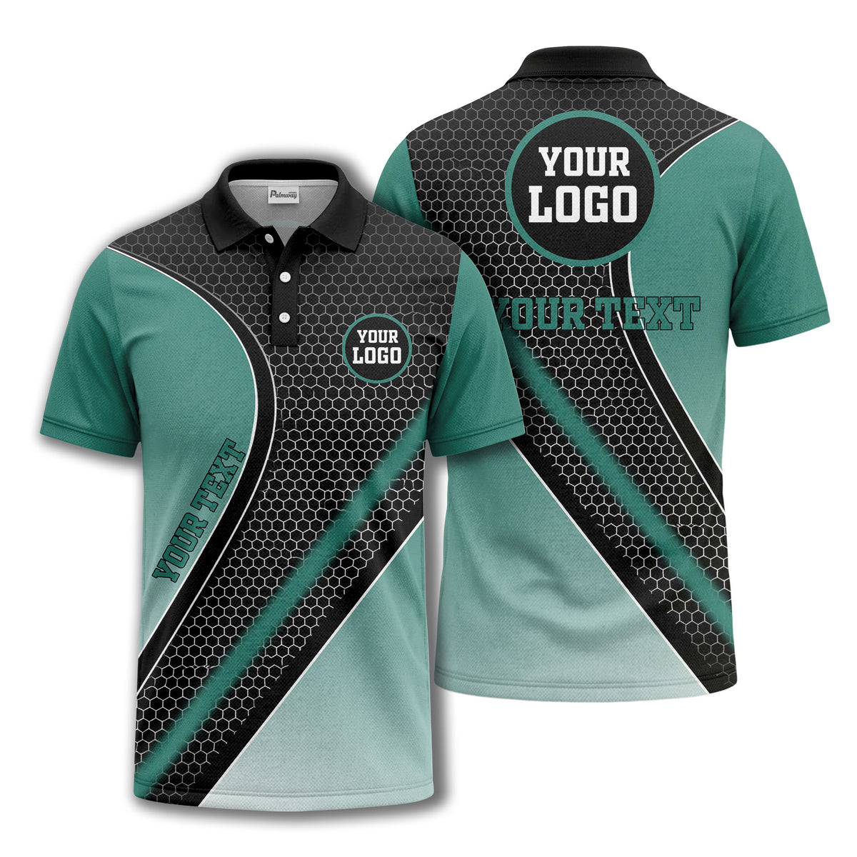 hexagonal gradient geometric print with customizable logo polo shirt