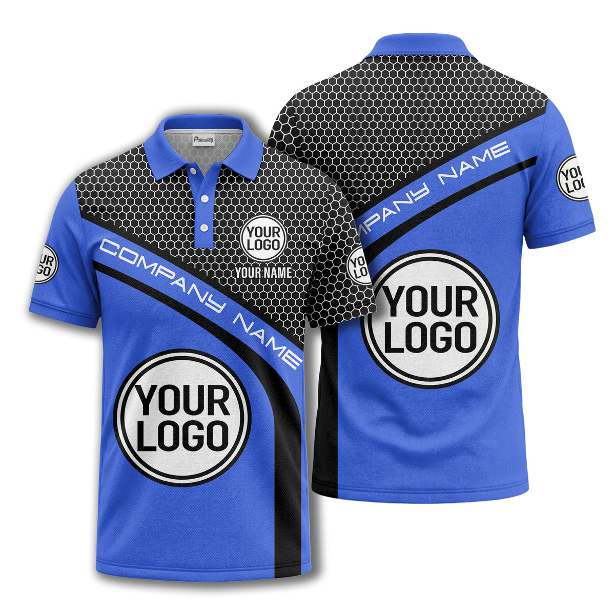 hexagonal grid monogram logo corporate polo shirt for men