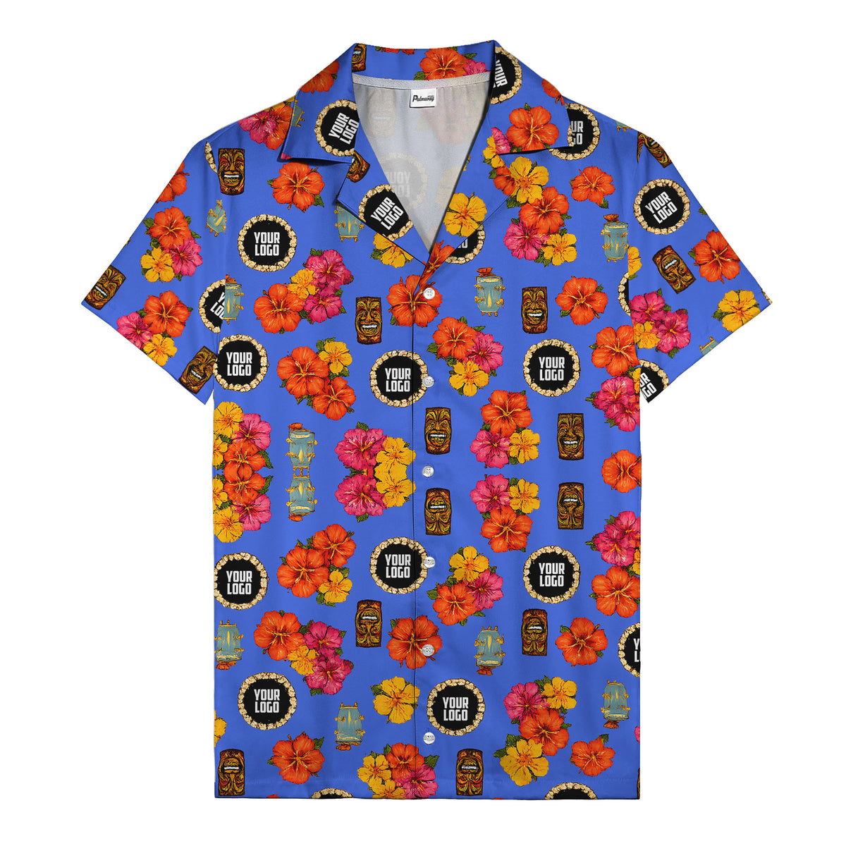 hibiscus & tiki masks all-over print hawaiian shirt for beach getaway