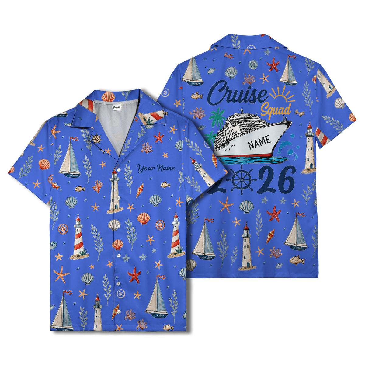 lighthouses sailboats seashells watercolor nautical hawaiian shirt for men
