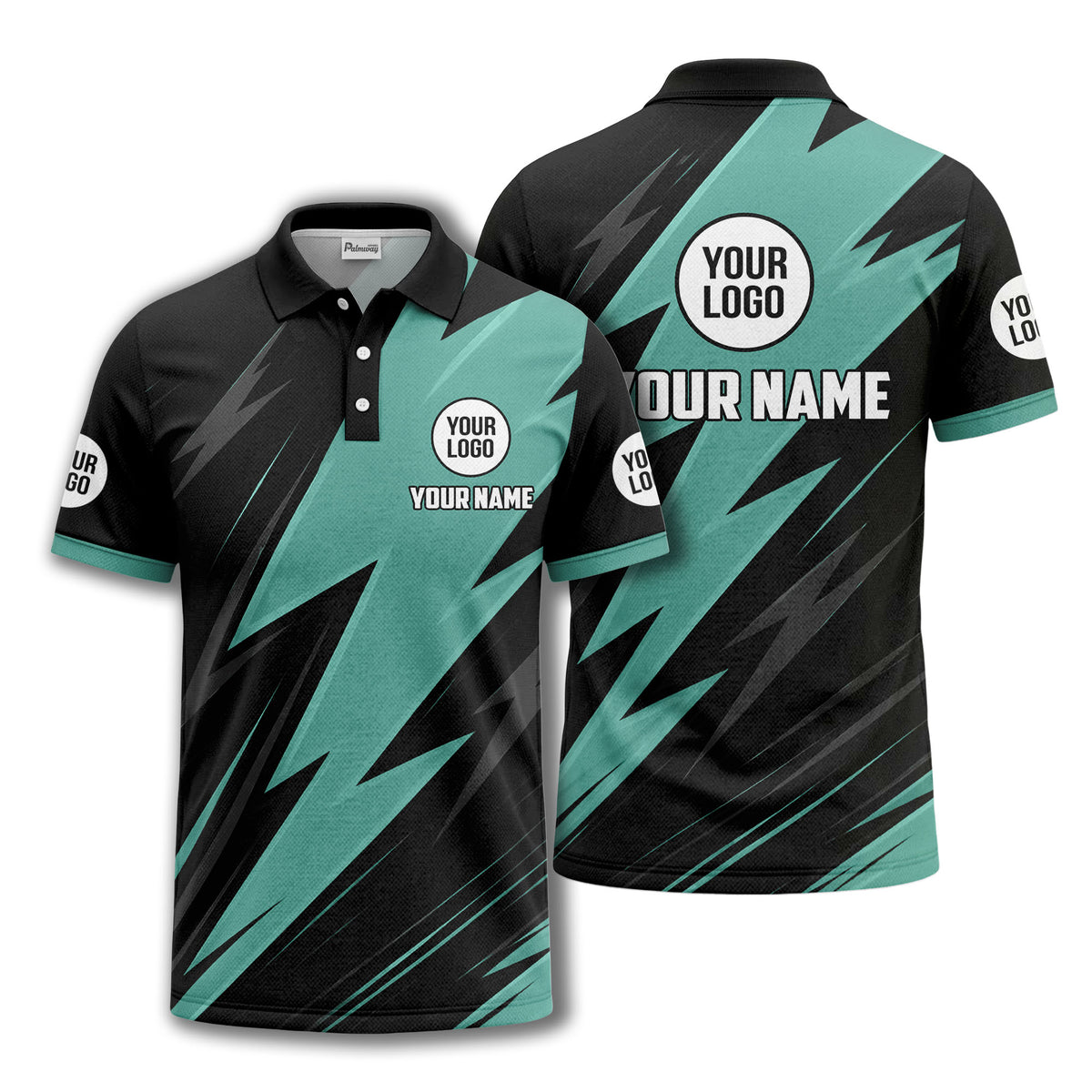 lightning bolt pattern with custom logo and name polo shirt for men