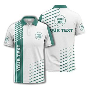 modern vertical stripe & dashed line graphic custom text logo polo shirt