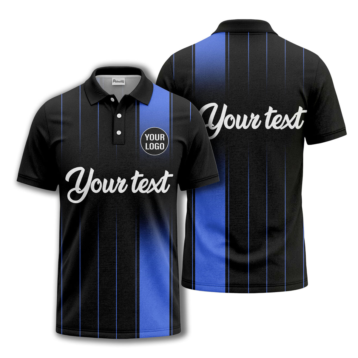 monochrome gradient vertical stripes with custom logo text polo shirt