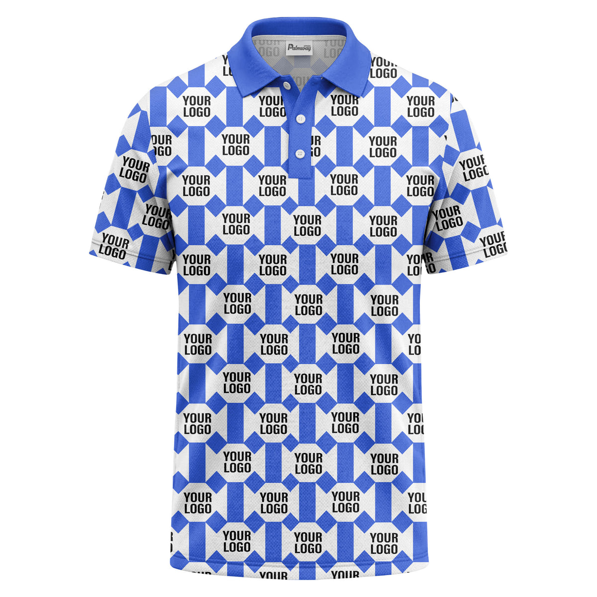 monochrome hexagon repeat custom logo geometric polo shirt for men