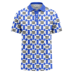 monochrome hexagon repeat custom logo geometric polo shirt for men