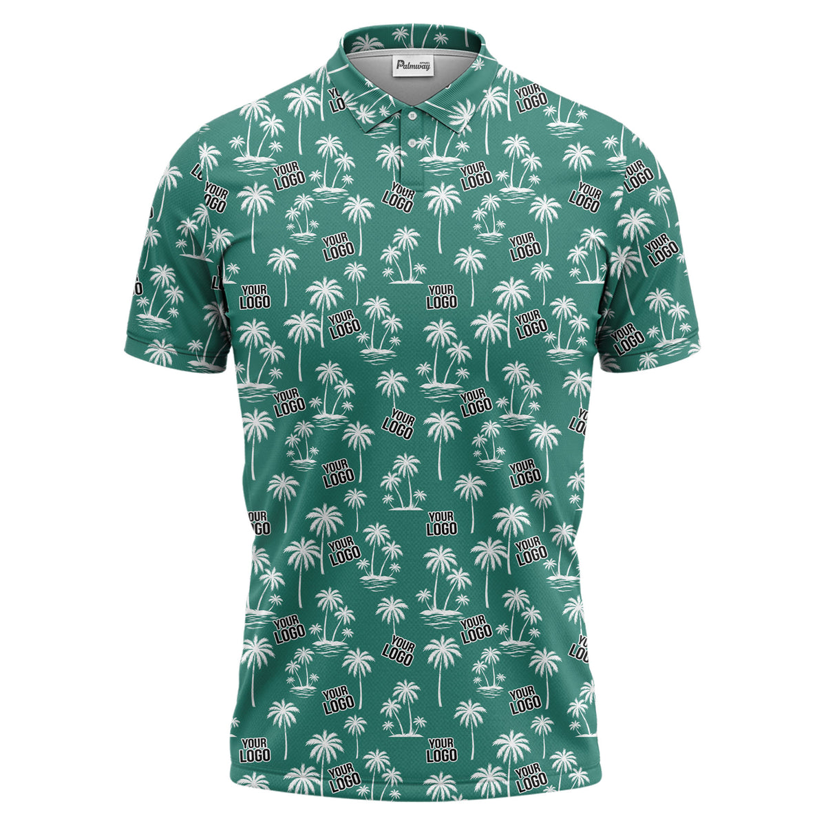 monochrome palm trees & custom logo repeat black white polo shirt