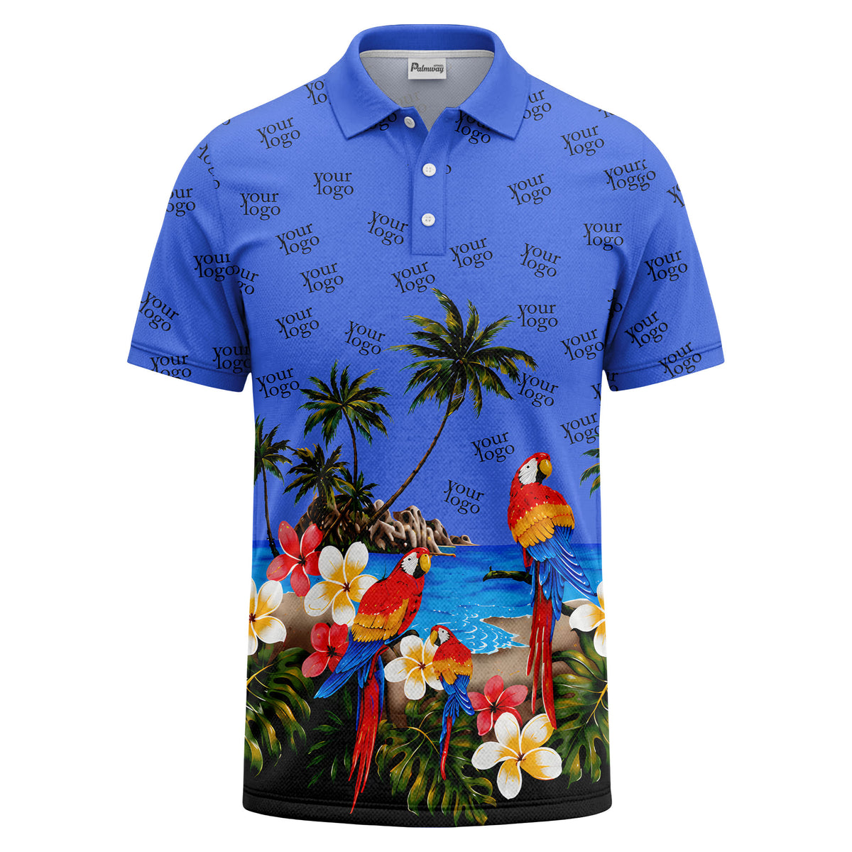 parrot palm plumeria beach watercolor polo shirt