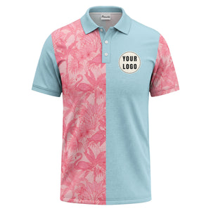 pink flamingo & tropical leaves patterned hawaiian shirt polo shirt