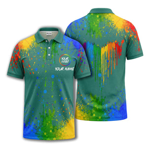 rainbow paint splatter custom logo personalized polo shirt