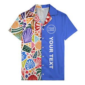 spiral motifs palm leaves hibiscus geometric hawaiian shirt for men
