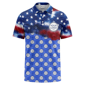 stars & stripes american flag custom logo all over print polo shirt
