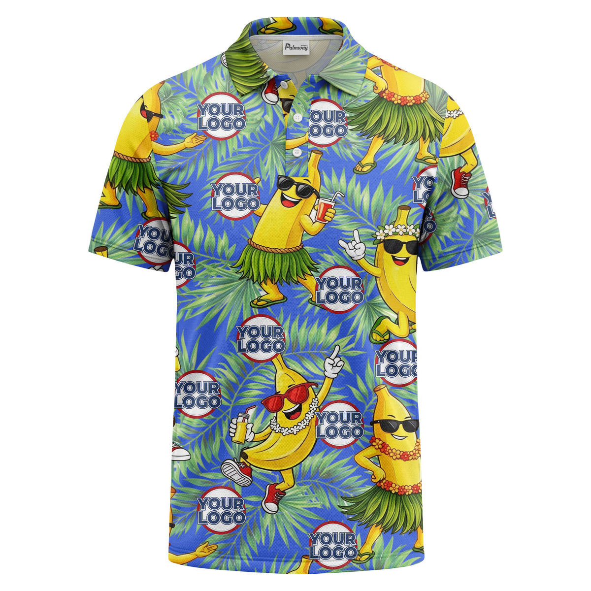 sunglass bananas luau palm leaves polo shirt for men