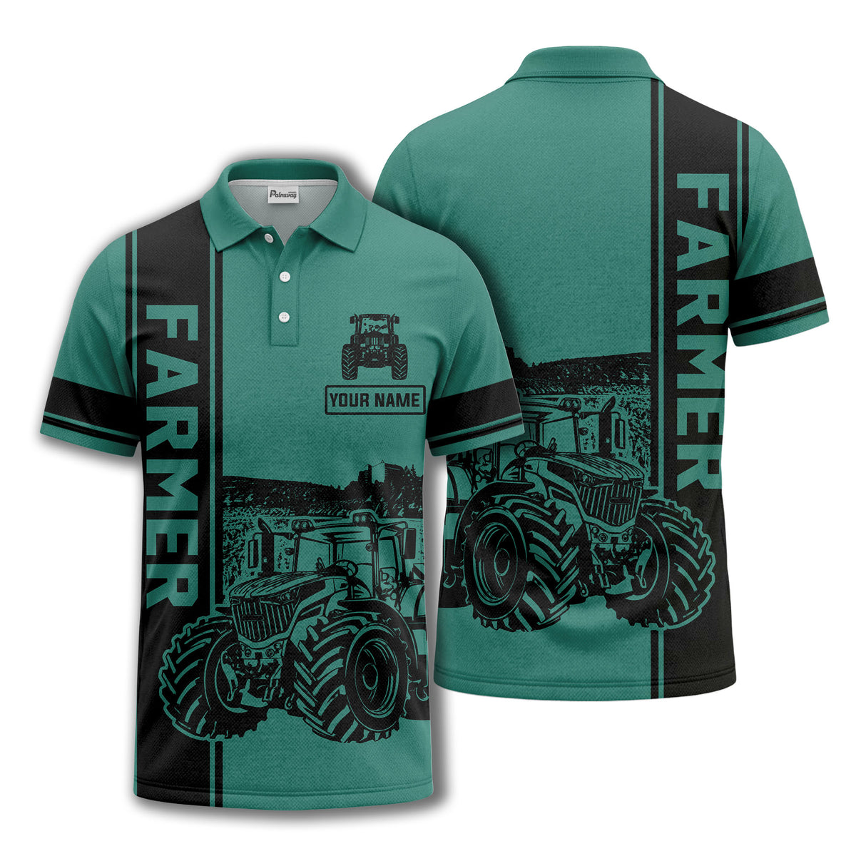 tractor farm scene graphic illustration polo shirt for men