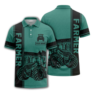 tractor farm scene graphic illustration polo shirt for men