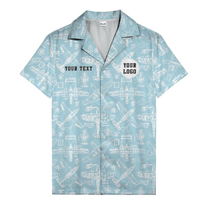 vintage airplane blueprint sketches propeller engine hawaiian shirt