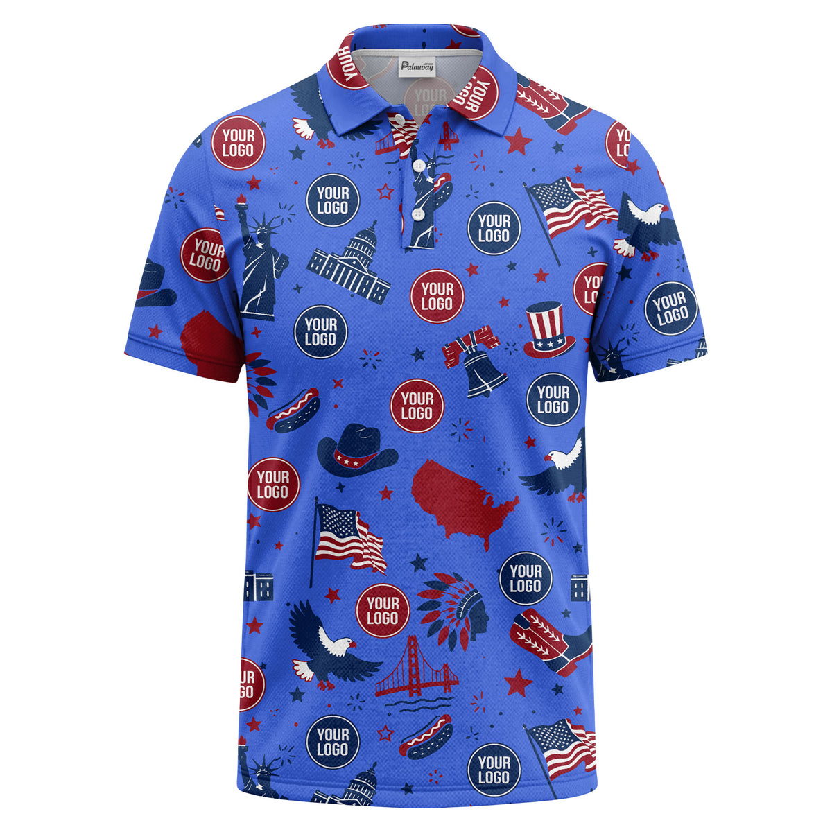 vintage cartoon bald eagles & statue of liberty icons patriotic polo shirt