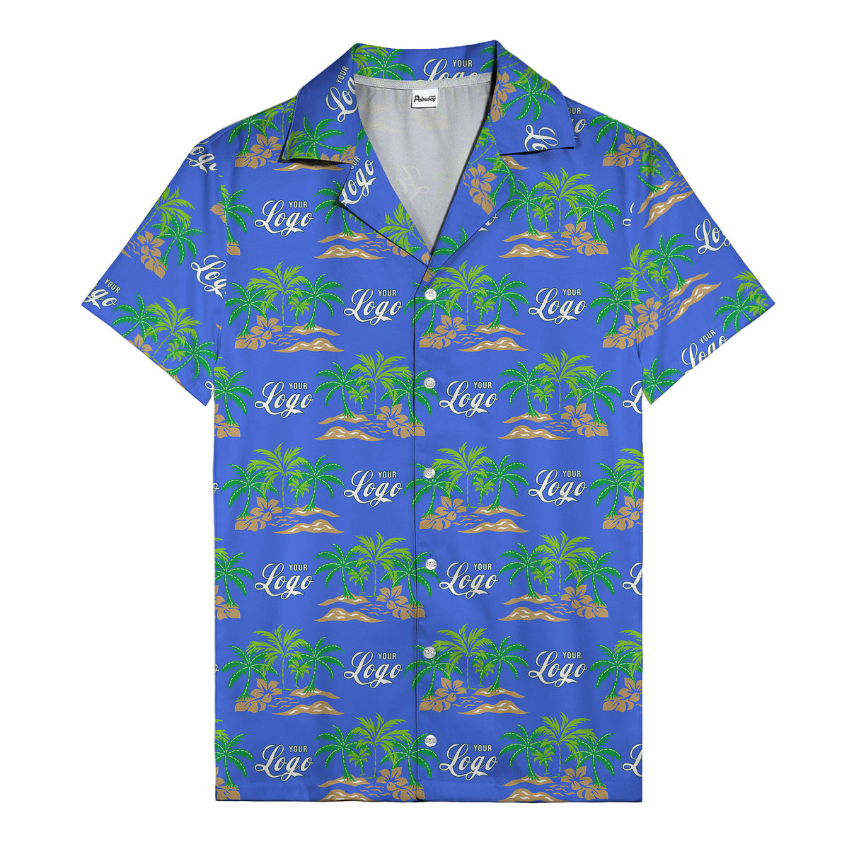 vintage palm tree oasis with monogrammed logo repeat hawaiian shirt