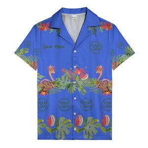 watercolor flamingo palm tropical flowers black hawaiian shirt
