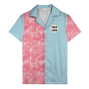watercolor flamingo pineapple leaf repeat hawaiian shirt for men