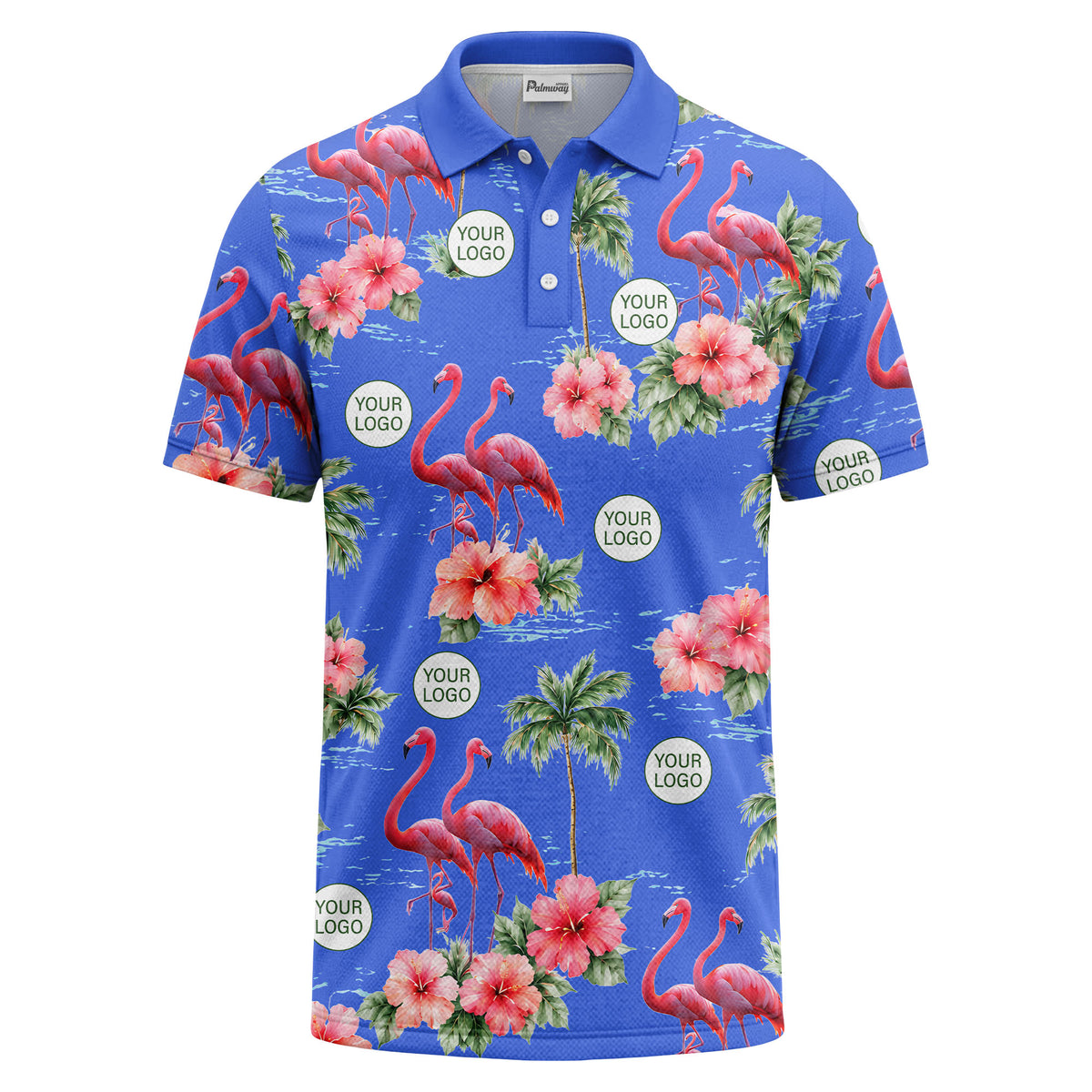 watercolor flamingos & hibiscus palm trees polo shirt for men