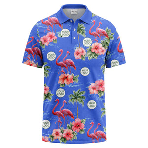 watercolor flamingos & hibiscus palm trees polo shirt for men