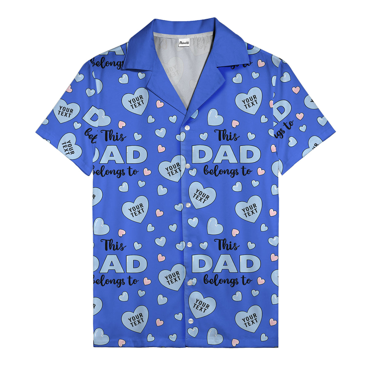 watercolor hearts & custom names hawaiian shirt for dad, navy blue