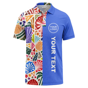watercolor palm leaves swirls custom geometric all over print polo shirt