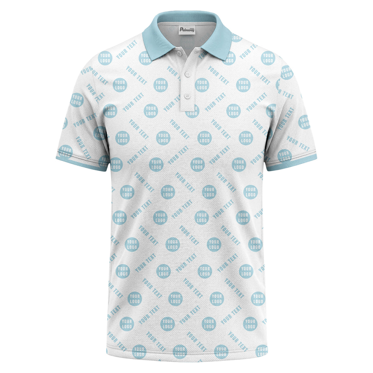 your name & logo repeat pattern all over print custom polo shirt