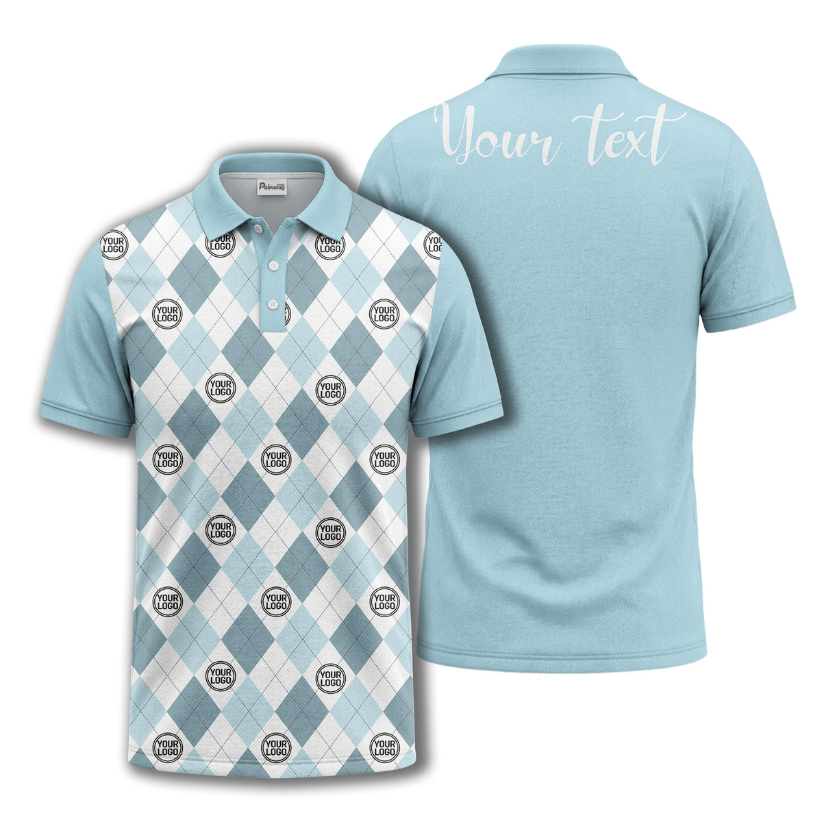 black white argyle diamond repeat pattern polo shirt with custom logo
