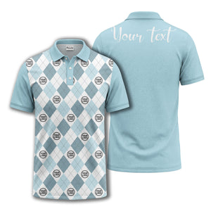 black white argyle diamond repeat pattern polo shirt with custom logo