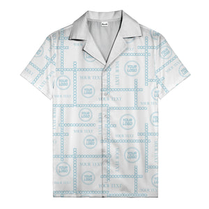 chain link grid custom logo text monochrome black white hawaiian shirt