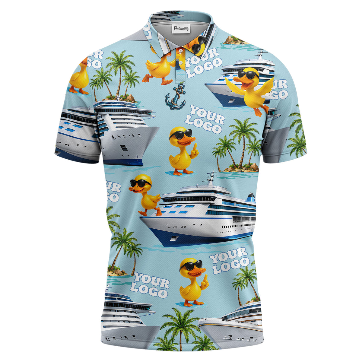 cruise ship & sunglasses ducks cartoon islands polo shirt for men