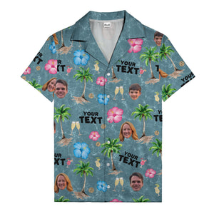 custom faces palm trees hibiscus watercolor hawaiian shirt for men