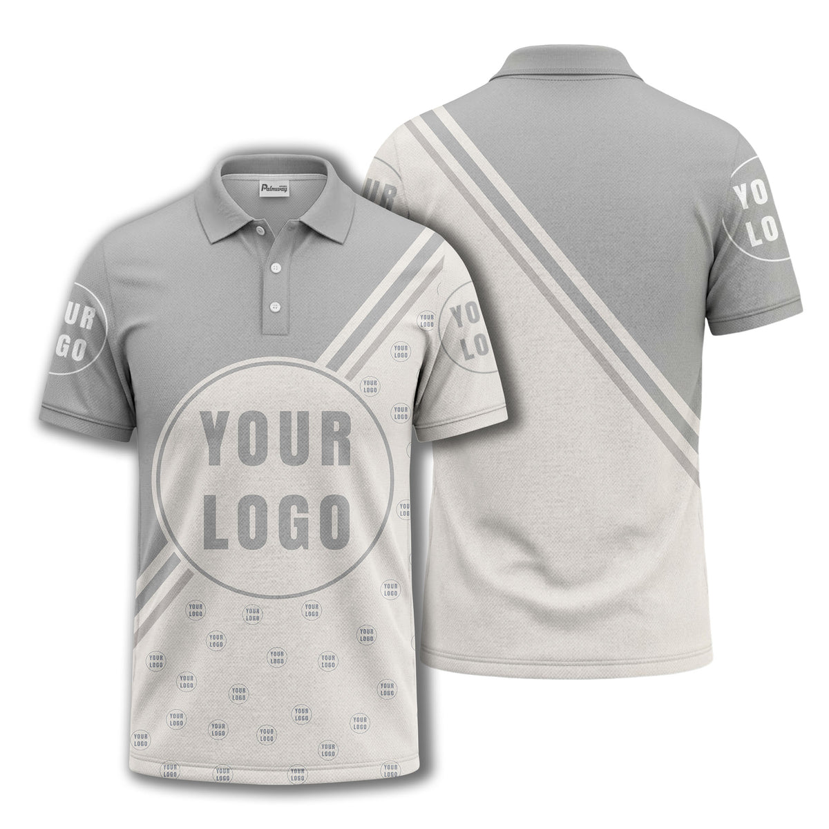 custom logo circles & diagonal stripes all over print polo shirt