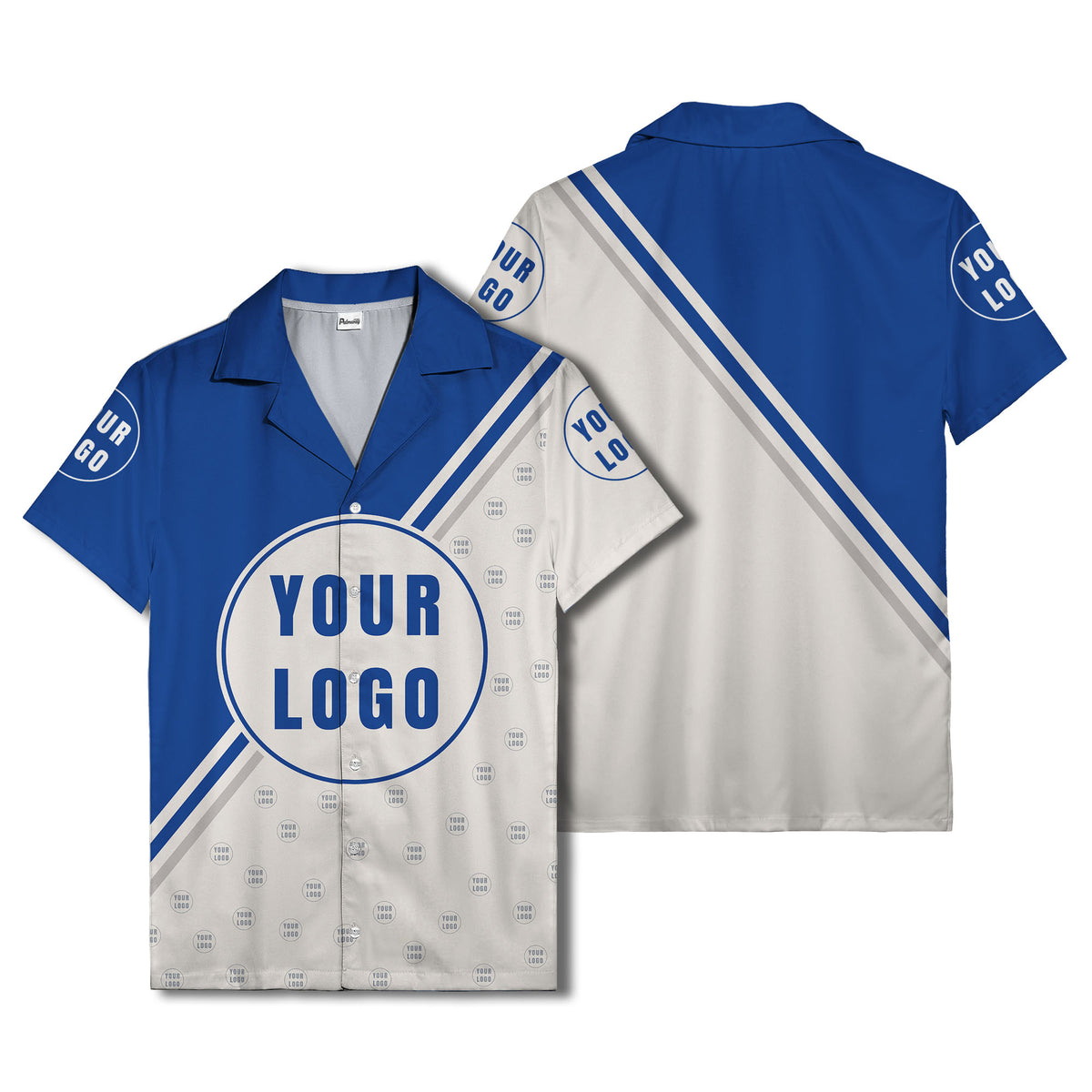 custom logo circles & diagonal stripes minimalist hawaiian shirt for men