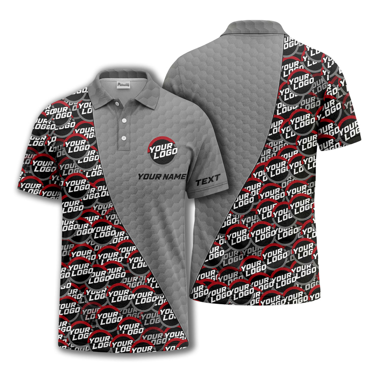 custom logo circles & hexagons grid polo shirt for men