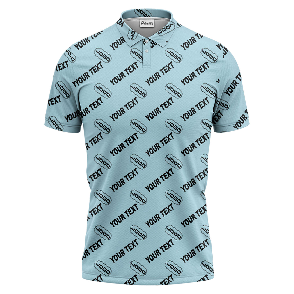 custom logo & monogram text repeat pattern black polo shirt for men