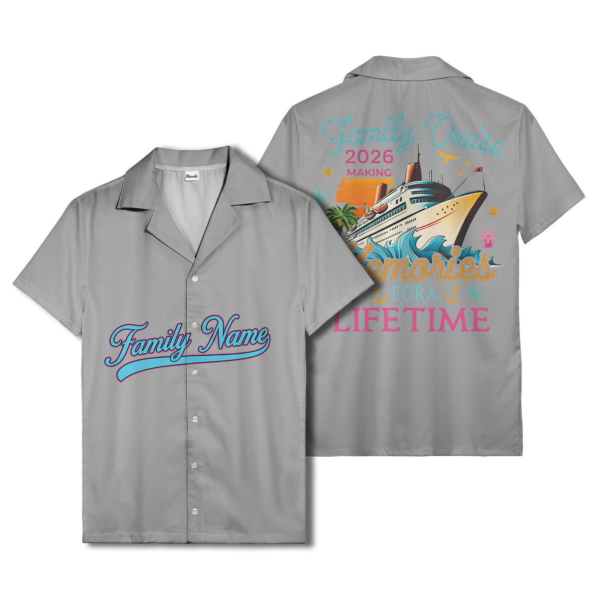 family name script & logo circle personalized hawaiian shirt