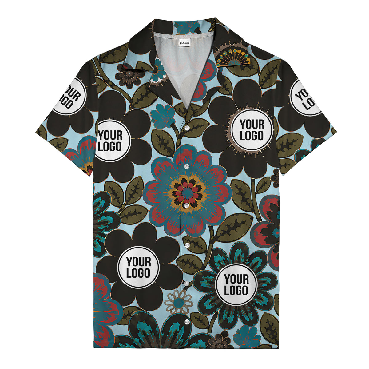 floral mandala & custom logo circle hawaiian shirt for men