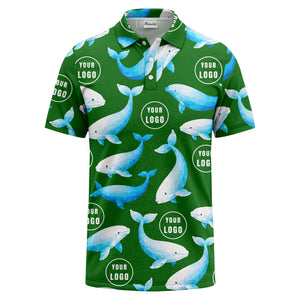 geometric beluga whale repeat & custom logo circles polo shirt