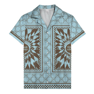 geometric palm leaves checkerboard border hawaiian shirt for men