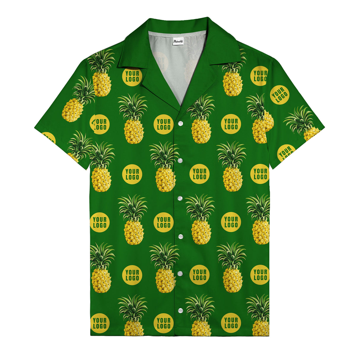 golden pineapple repeat & custom logo circles black hawaiian shirt
