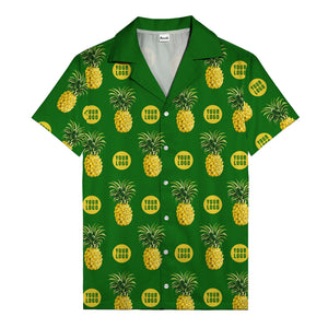 golden pineapple repeat & custom logo circles black hawaiian shirt