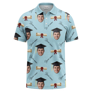 graduation caps & diploma scrolls over personalized faces polo shirt